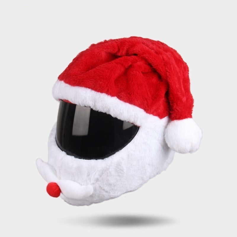 Housse De Casque Moto Peluche Père Noël - Bonnet Rouge De Noël Universel Pour Casque