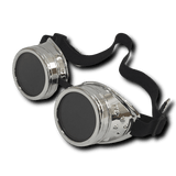 Lunette Biker Steampunk Argenté avec Verre Noir