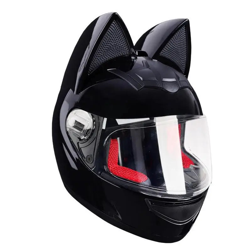 black cat motorcycle helmet Adult Personalized Ear Helmet,Men and Women Cool Cat Locomotive Motorcycle Full Face Helmet,DOT/FMVSS-218 Certification Standard,Suitable for All Seasons : Automotive Black Motorcycle Helmet with Cat