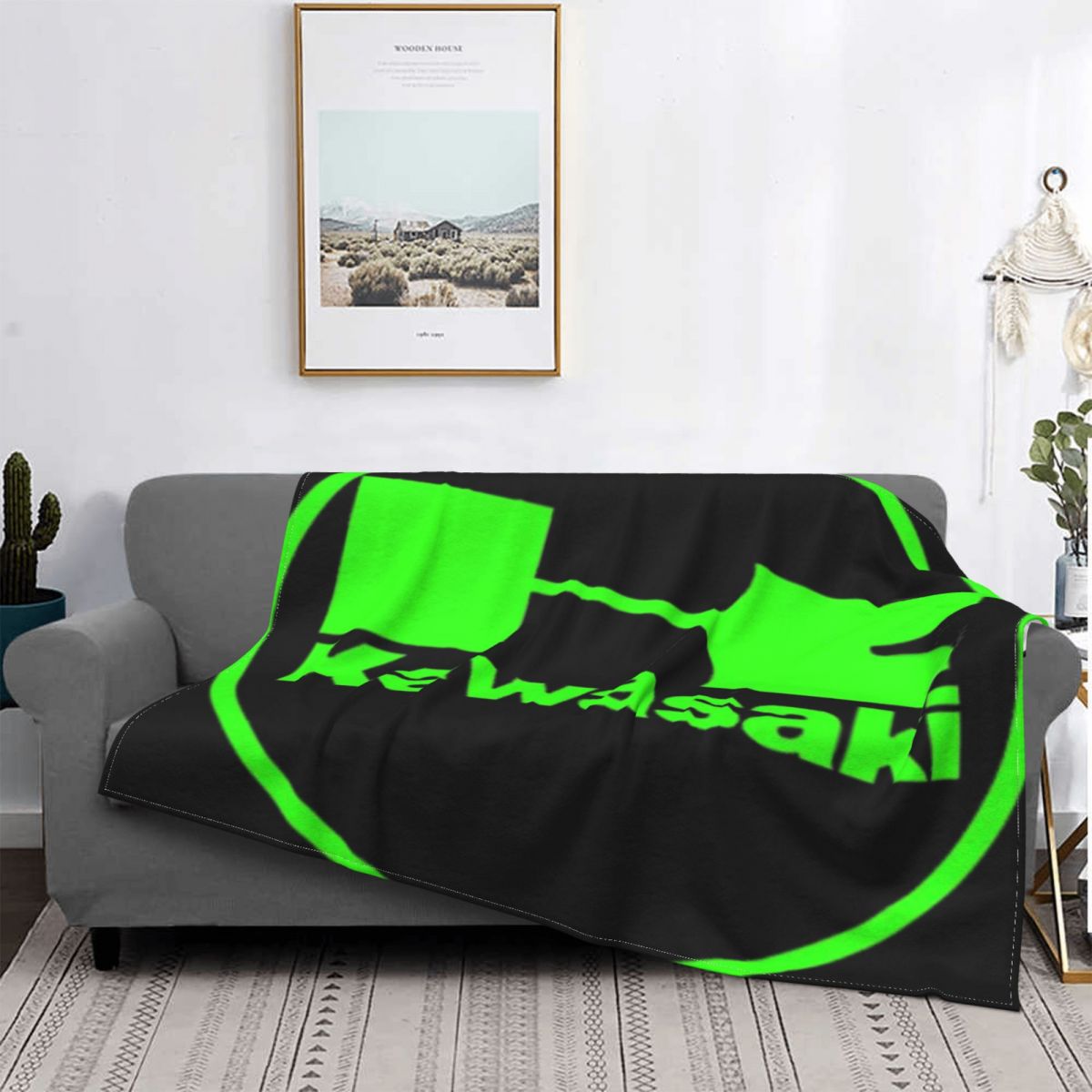 Motorcycle Blanket Green Kawasaki Logo Biker's Den