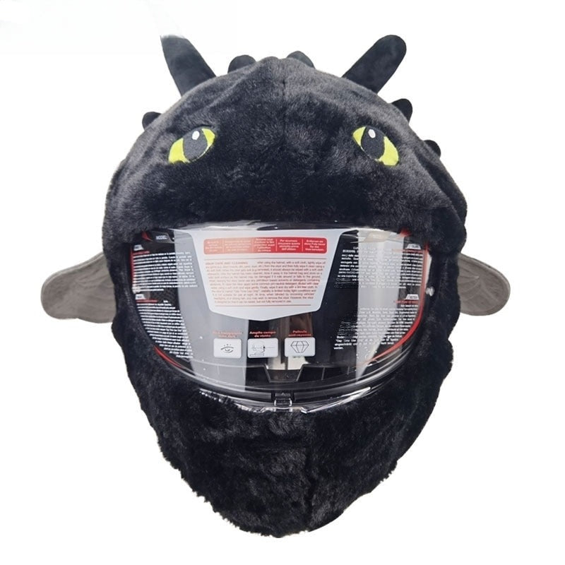 Motorcycle Helmet Cover Black Toothless Dragon Plush