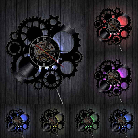 Horloge Murale Moto<br> Engrenages (LED 7 Couleurs)