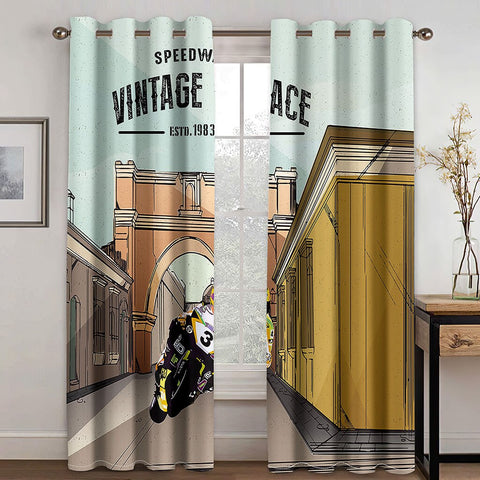 Rideau Moto Ville Vintage 280x245cm Crochets