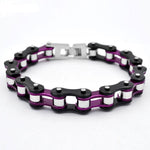 Bracelet Motard Chaine de Moto en Acier Noir et Violet 24cm