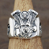 Bague Biker Moteur & Tête de Mort (en Argent)