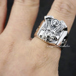 Bague Biker Moteur & Tête de Mort (en Argent)