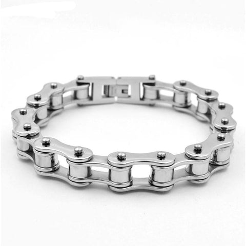 Bracelet Motard Chaine de Moto en Acier Gris Argenté 24cm