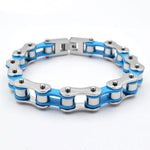 Bracelet Motard Chaine de Moto en Acier Gris et Bleu