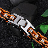 Bracelet Motard Chaine de Moto Noire & Orange