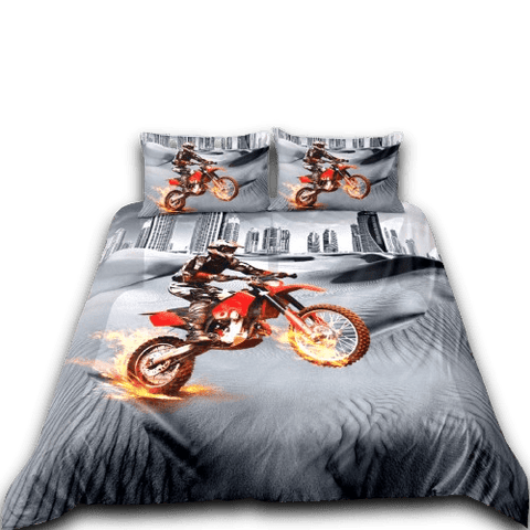 Housse de Couette Moto Cross<br> Pneus en Feu
