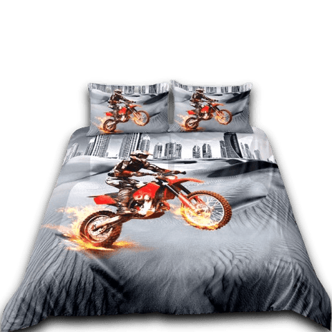 Housse de Couette Moto Cross<br> Pneus en Feu - Antre du Motard