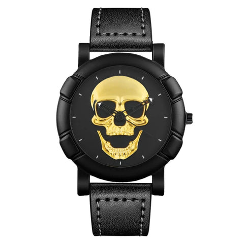 Montre Biker Crâne Doré