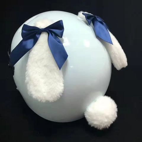 Décoration Casque Moto<br> Oreille de Lapin<br> avec Noeud Bleu