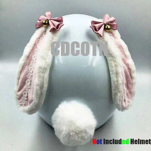 Décoration Casque Moto<br> Oreille de Lapin<br> avec Petit Noeud Rose & Clochette