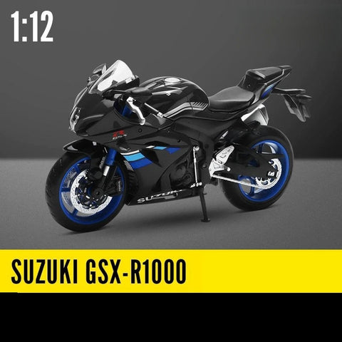 Moto Miniature 1:12<br> SUZUKI GSX-R1000 Noir<br> à Jantes Bleues - Antre du Motard