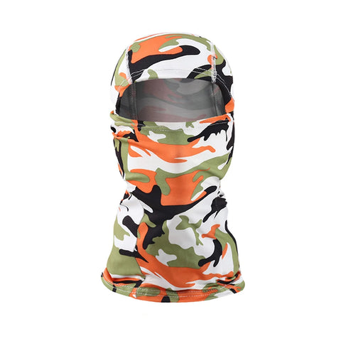 Cagoule Intégrale Moto<br> Camouflage Vert Blanc Noir & Orange