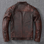 Blouson Biker Vintage en Cuir Véritable