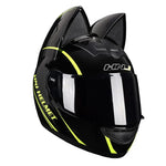 Casque Moto à Bandes Fluo Oreille de Chat  Visière Teintée Noire