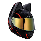 Casque Moto Oreille de Chat Noir Visière Teintée Dorée