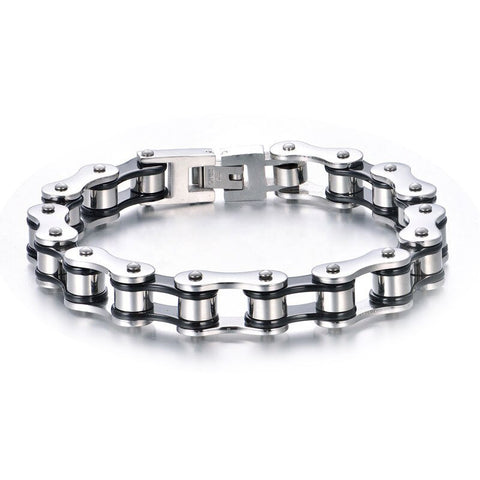 Bracelet Motard<br> Chaine de Moto en Acier<br> Noir et Gris 24cm