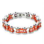 Bracelet Motard Chaine de Moto en Acier Gris et Orange 24cm