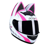 Casque Moto Blanc & Rose Oreille de Chat Visière Teintée Noire