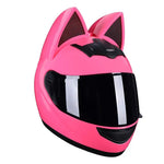 Casque Moto Rose avec Oreille de Chat Visière Teintée Noire