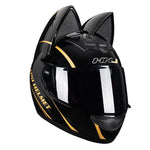 Casque Moto à Bandes Dorées avec Oreille de Chat Visière Teintée Noire