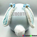 Décoration Casque Moto Oreille de Lapin avec Petit Noeud Bleu Clair & Clochette