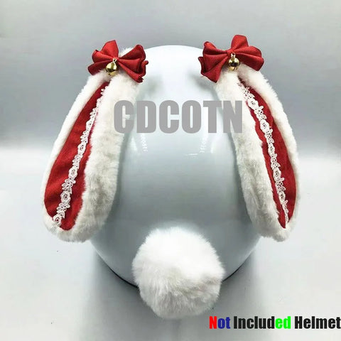 Décoration Casque Moto Oreille de Lapin avec Petit Noeud Rouge & Clochette