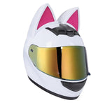 Casque Moto Blanc Oreille de Chat Rose Visière Teintée Dorée White-Gold Visor