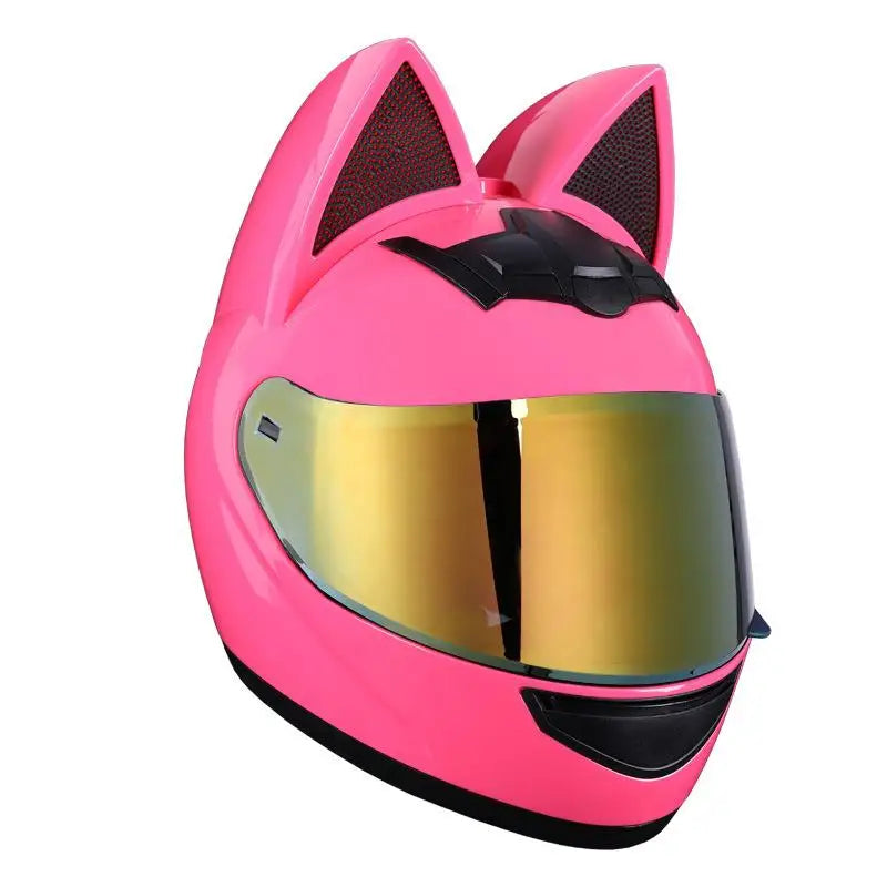 girls wearing pink motorcycle helmets Helmet Pink Cat Ear Gold Tinted Visor – Antre du Motard Exterior_Material_Calfskin Back To School Mini All good if youre Colour:Bright Black Carbon Fiber shiny red visor