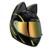 Casque Moto avec Oreille de Chat Noir & Fluo avec Visière Dorée BKYellow-Gold Visor