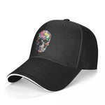 Casquette Moto Tête de Mort Fleurie en Noir