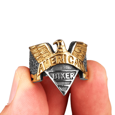 Bague Biker<br> Aigle Américain Doré (Acier)