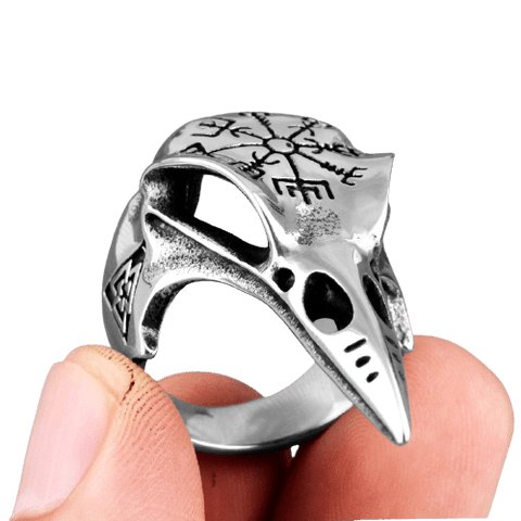 Bague Biker<br> Corbeau Nordique (Acier) - Antre du Motard