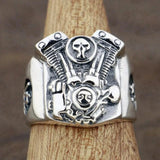 Bague Biker Moteur & Tête de Mort (en Argent)