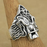 Bague Biker Squelette Démon en Moto (en Argent)