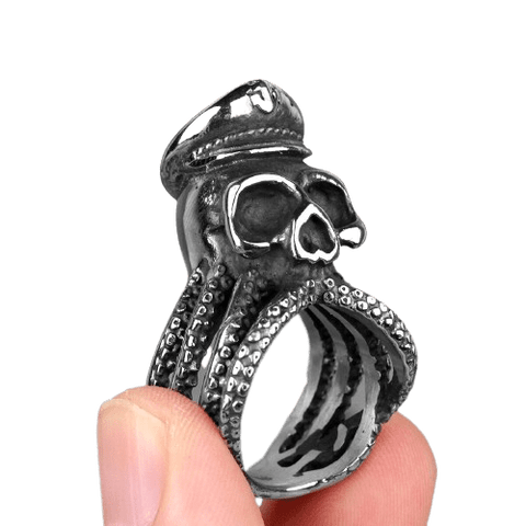 Bague Biker<br> Capitaine Poulpe (Acier) - Antre du Motard