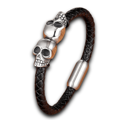 Bracelet Moto<br> Tête de Mort (Cuir) - Antre du Motard