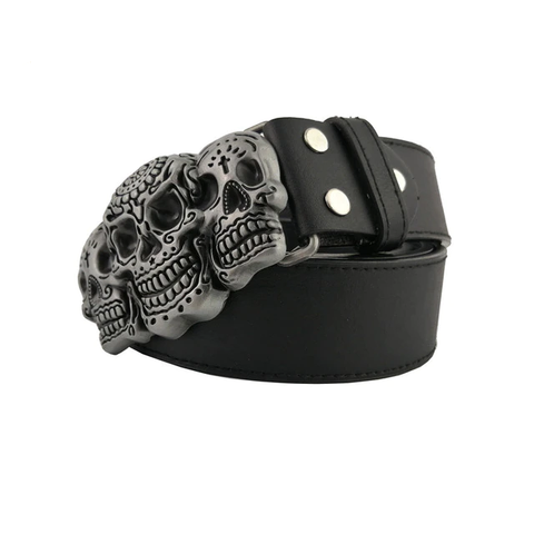 Ceinture biker - Triple têtes de mort Noir