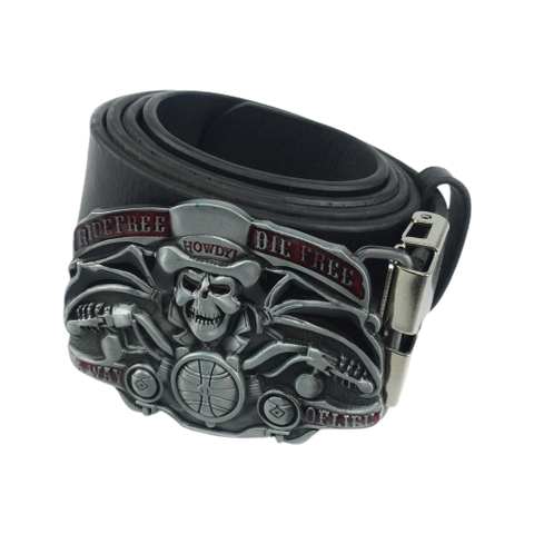 Ceinture biker "Ride Free, Die Free" Noir