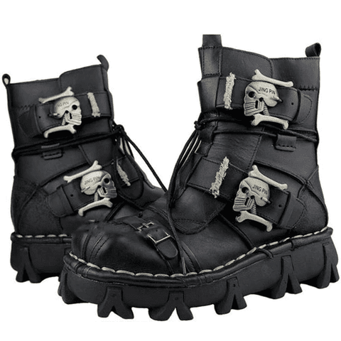 Bottes moto vintage tête de mort