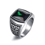 Bague Biker Design Pierre Emeraude (Acier)