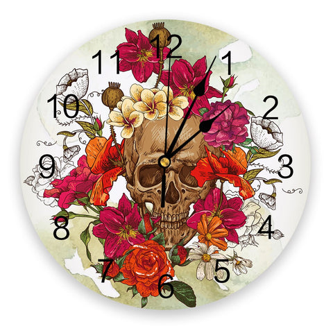 Horloge Murale Moto<br> Crâne Fleuri - Antre du Motard