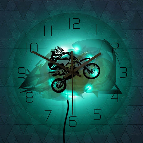 Horloge Murale Moto Cross (LED 7 couleurs) - Antre du Motard