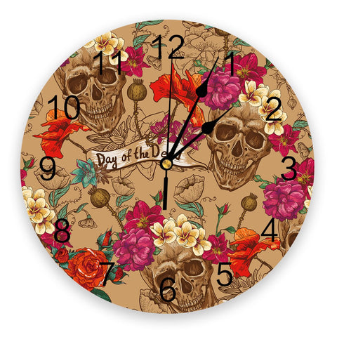 Horloge Murale Moto<br> Crânes et Fleurs - Antre du Motard