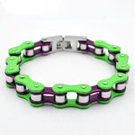 Bracelet Motard Chaine de Moto en Acier Vert et Violet