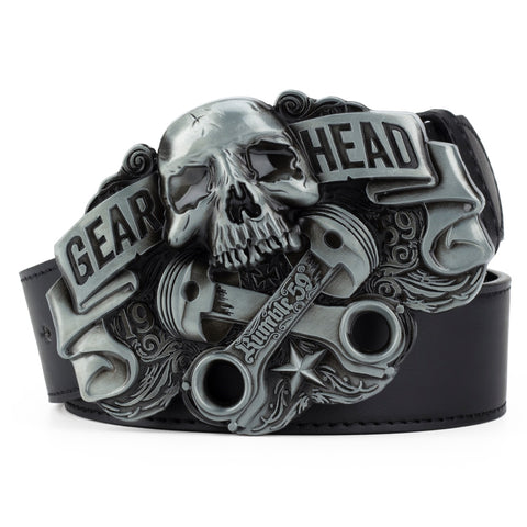 Ceinture Biker<br> Tête de Mort & Pistons 130cm