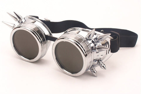 Lunette Biker<br> Steampunk Argenté avec des Picots - Antre du Motard